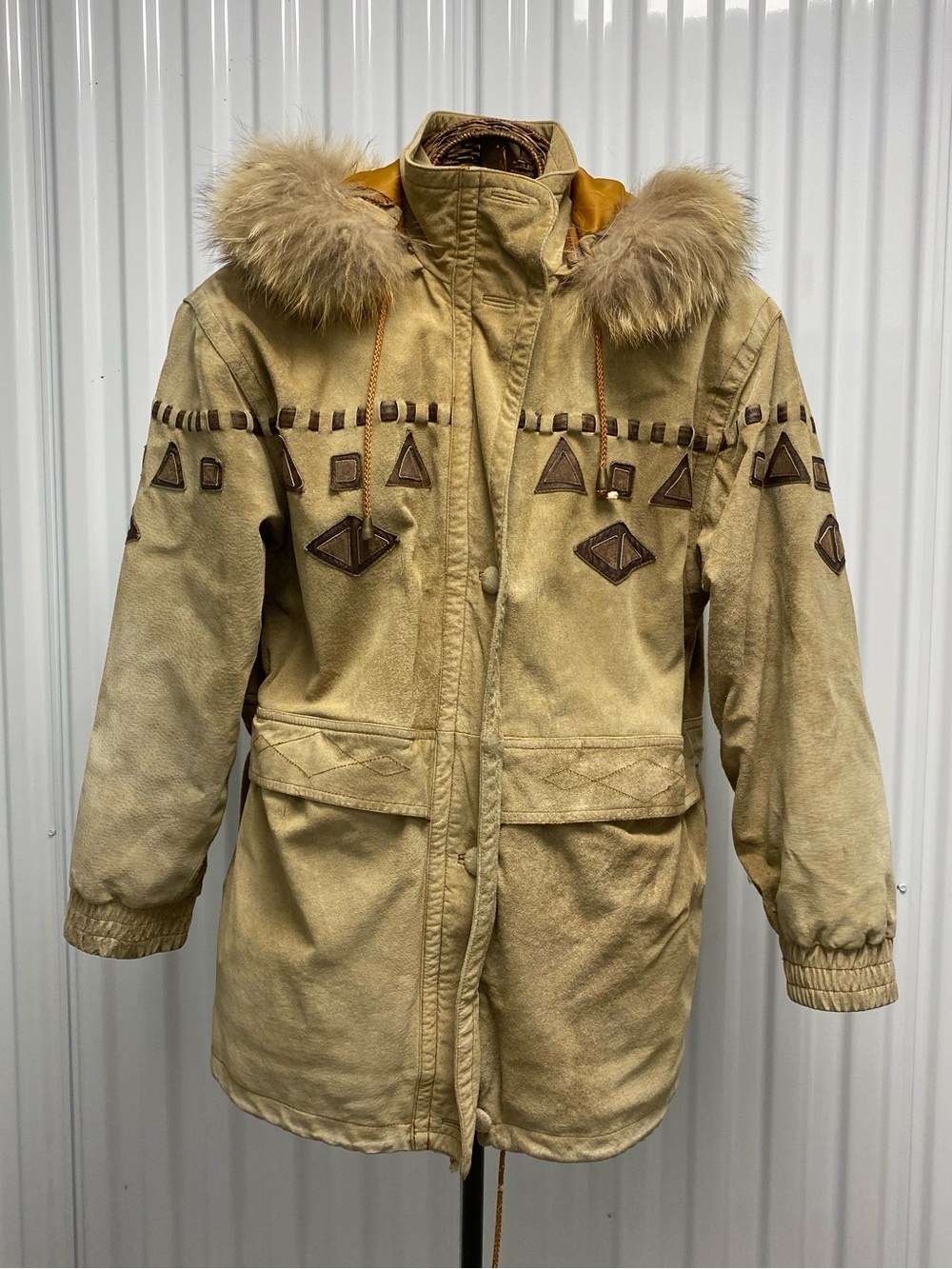 Vintage Pig Skin Leather Jacket Fur Trim Hood size Small